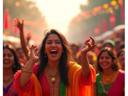 Colorful Indian festival with joyful crowd