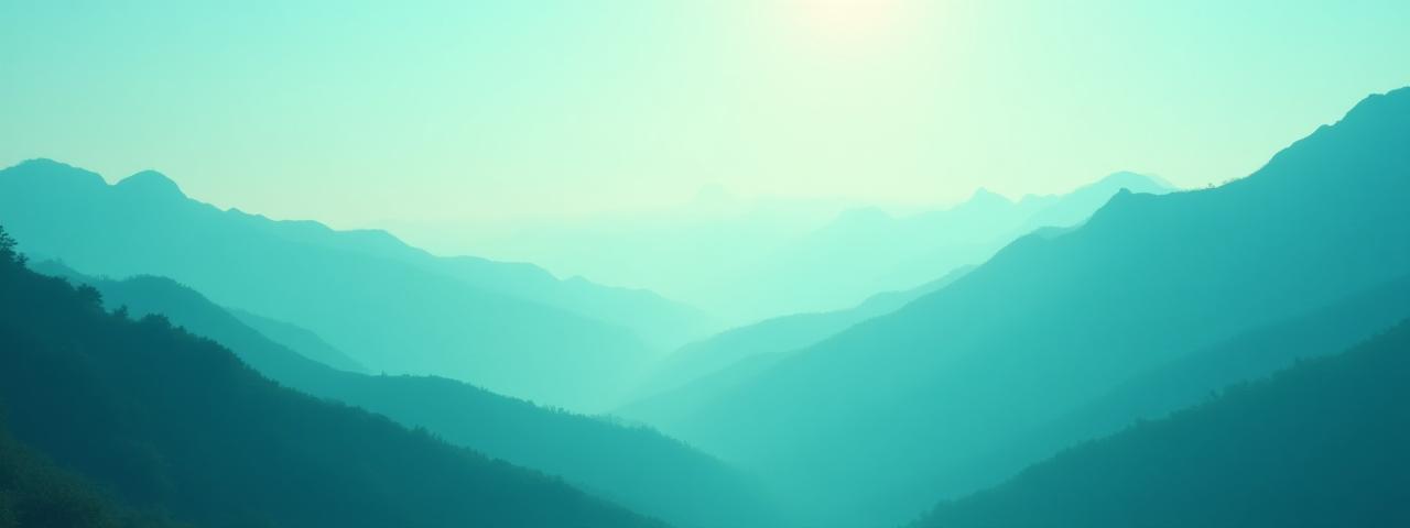 A serene landscape fading from vibrant photojournalism to a calm blue-green gradient overlay