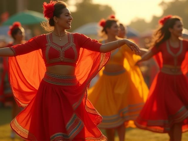 Traditional dancers performing at a vibrant cultural festival