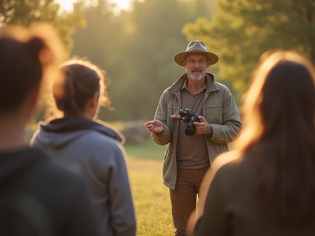 Outdoor photography workshop with instructor guiding participants